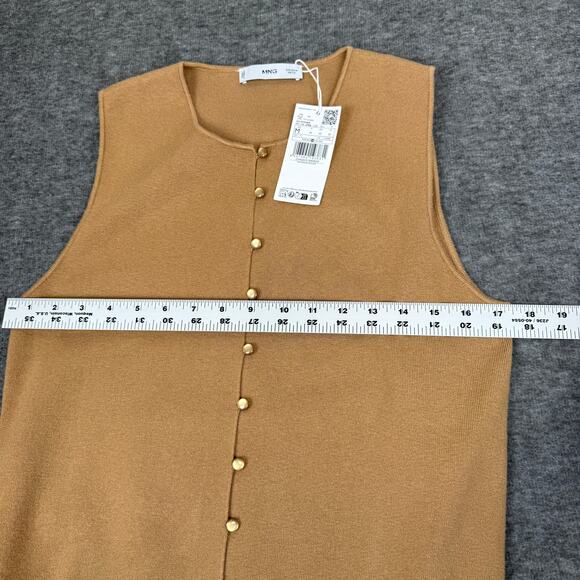 Mango Fine Knit Sweater Vest Women's Medium Camel Caramel Button Down Minimalist - Picture 4 of 11